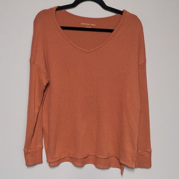 American Eagle V Neck Ribbed Blouse - Picture 1 of 6